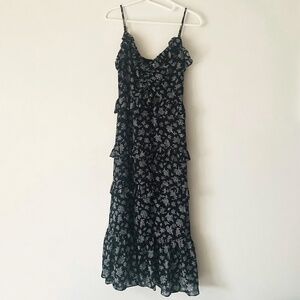 MICHAEL Michael Kors XS Black Floral Print Ruffled Midi Dress